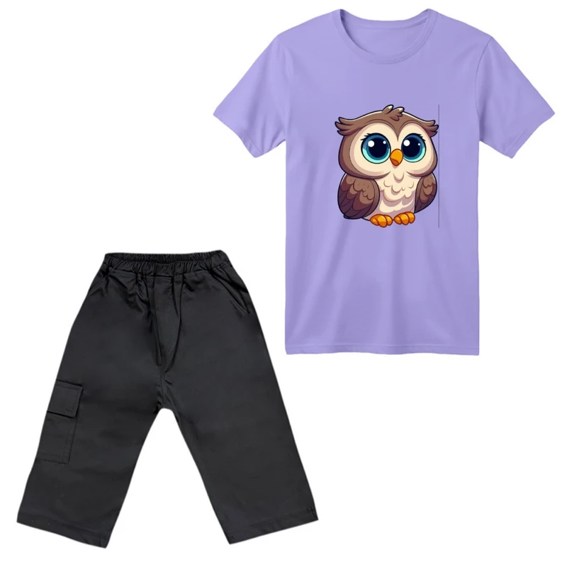 ست تی‌شرت آستین کوتاه و شلوارک پسرانه مدل جغد کد 01