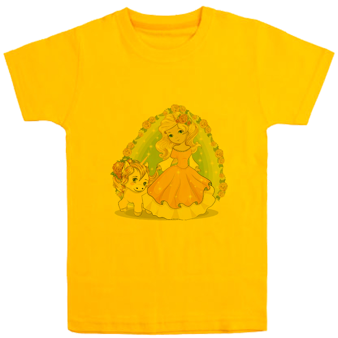 تی شرت آستین کوتاه دخترانه مدل پرنسس D57 رنگ زرد