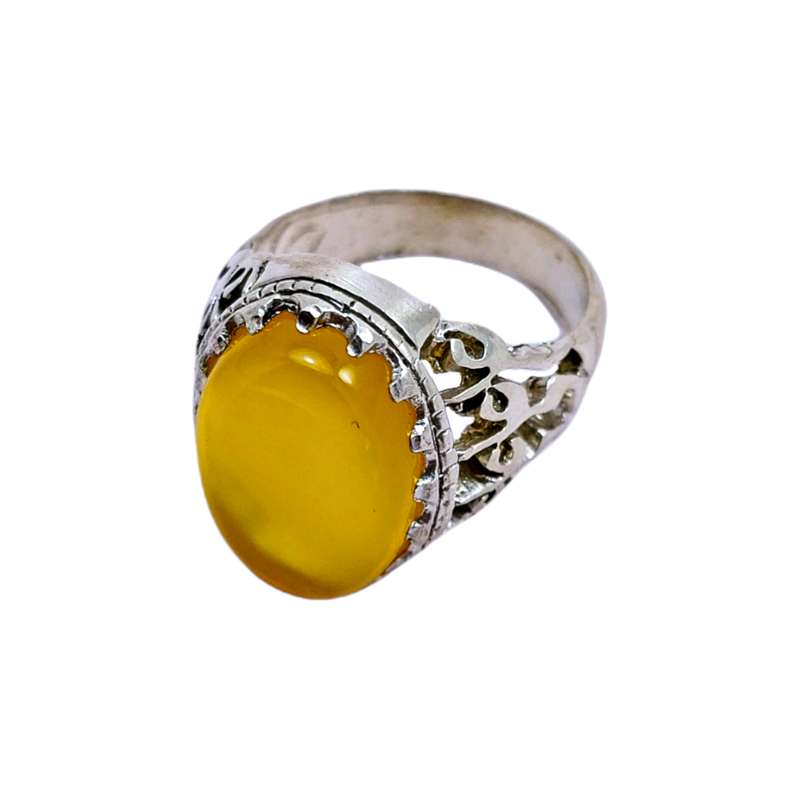 انگشتر نقره مردانه مدل عقیق شرف شمس رنگ زرد