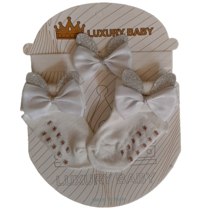 ست هدبند و جوراب نوزادی مدل LUXURY BABY کد 111