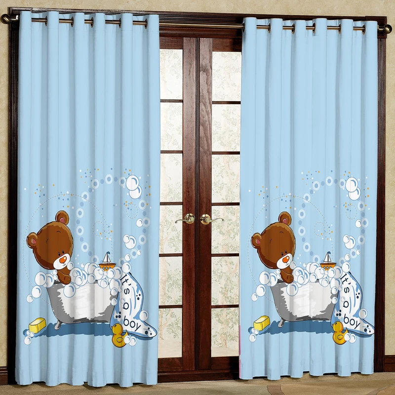 پرده طرح کودک خرس و وان مدل مخمل پانچی کد 1025 W سایز 140x200 سانتی متر