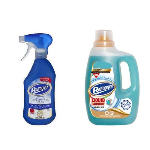 مایع لباسشویی رافونه مدل 01 حجم 1.5 لیتر و لکه بر یقه و لباس رافونه مدل 02 حجم 500 میلی لیتر بسته 2 عددی