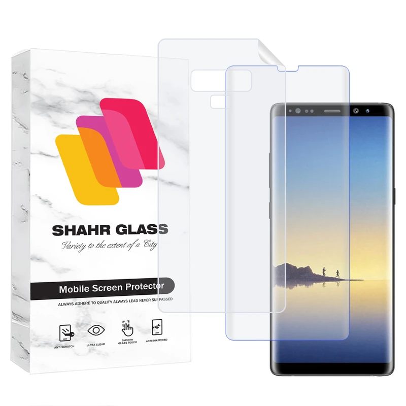 محافظ صفحه نمایش یووی شهر گلس مدل UVNANOMTBSH مناسب برای گوشی موبایل سامسونگ Galaxy Note 9 به همراه محافظ پشت گوشی