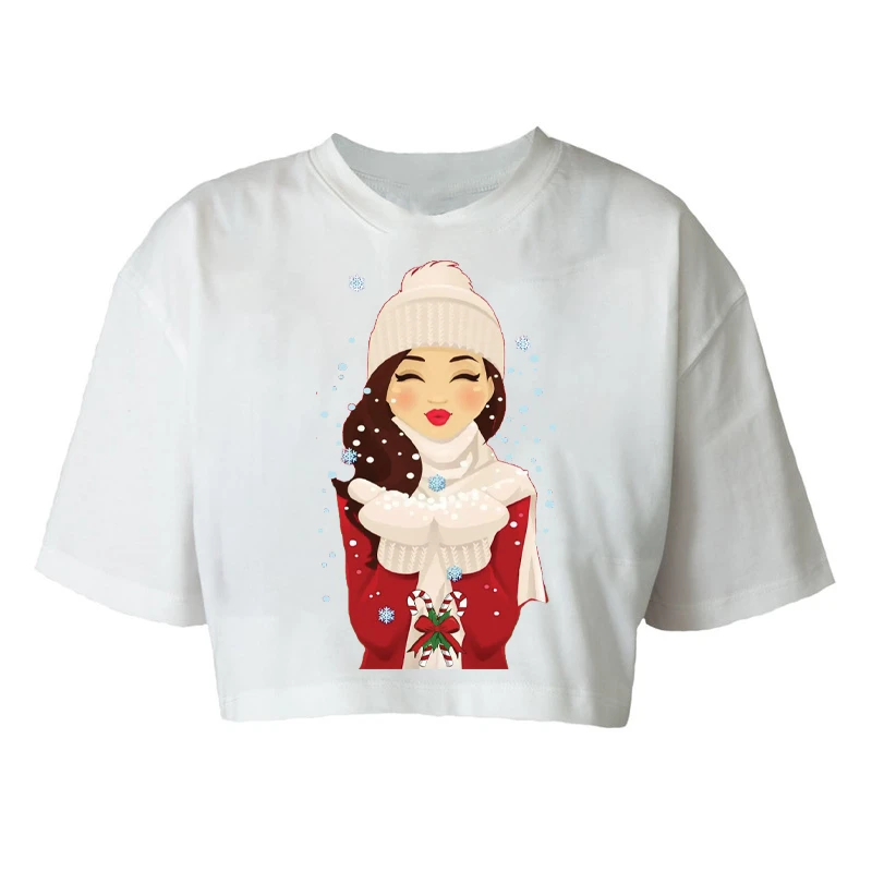 کراپ‌تاپ آستین کوتاه زنانه مدل c509 طرح کریسمس