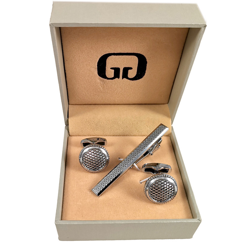 ست دکمه سردست و گیره کراوات مردانه مدل 514