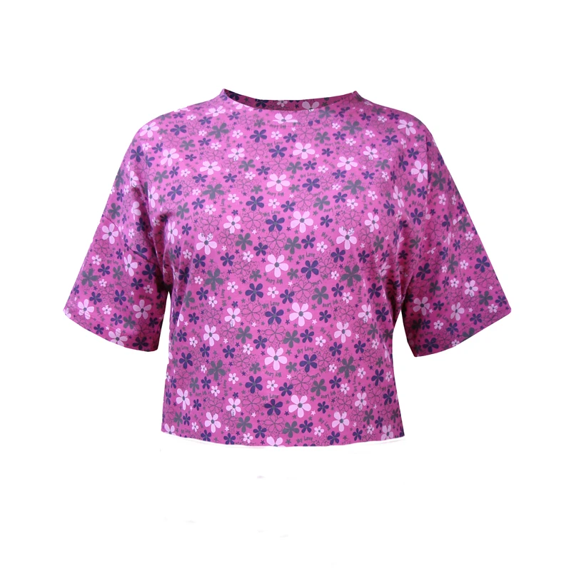 کراپ‌ تی‌شرت آستین کوتاه زنانه مدل نخ پنبه طرح گل 023