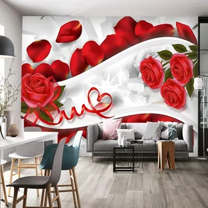 پوستر دیواری سه بعدی مدل گل رز قرمز زمینه کد DVRF2561