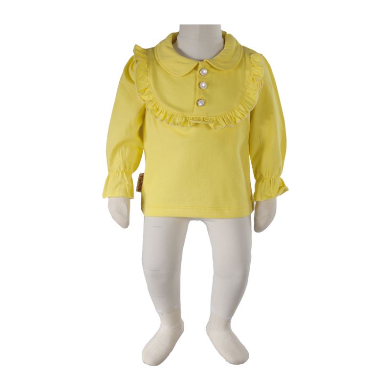 بلوز آستین بلند نوزادی آدمک مدل یقه ب ب چیندار کد ‏140269 رنگ لیمویی -  - 2