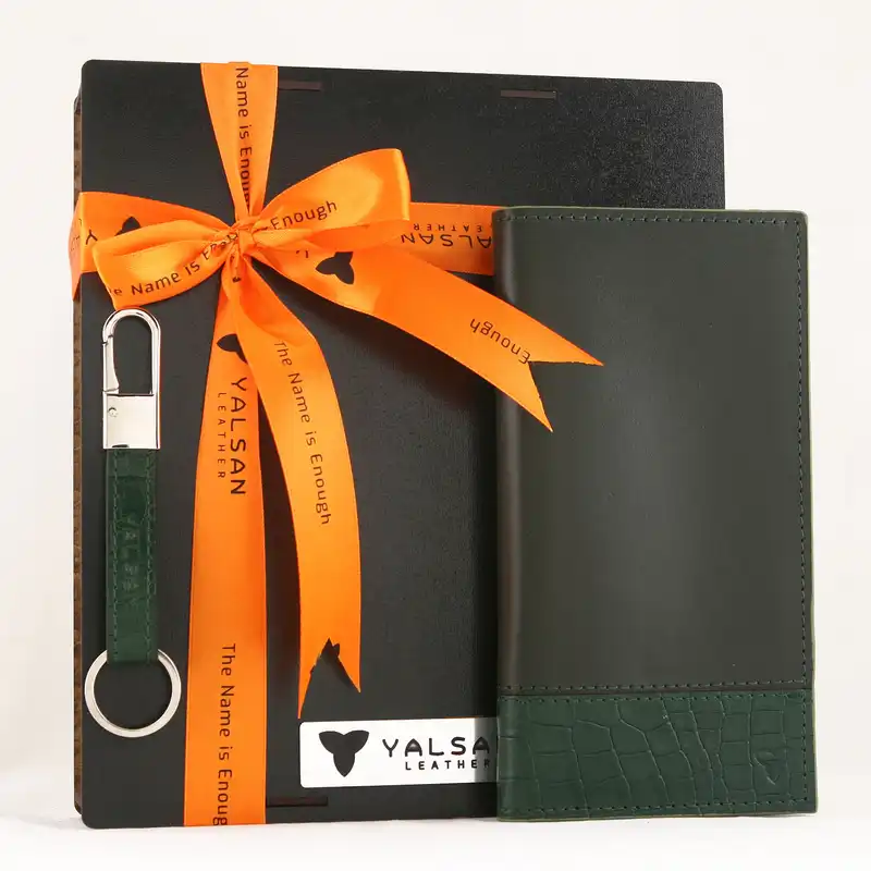 ست هدیه مردانه چرم یلسان مدل پارلا کد KIYA-PRM-072-sbz