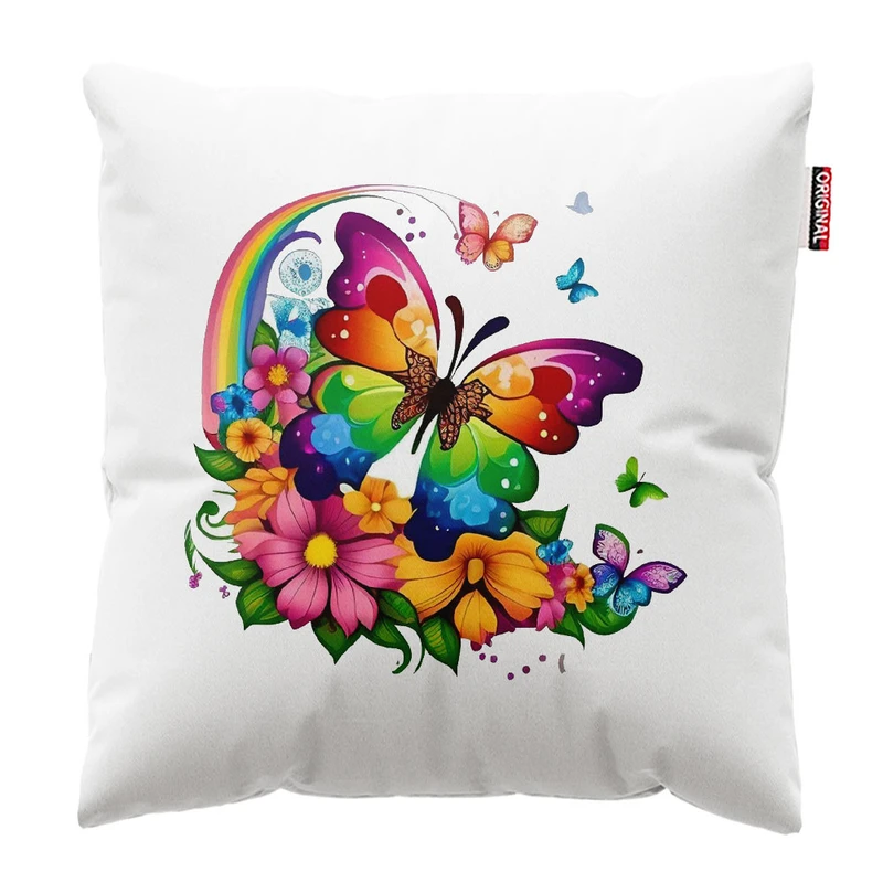  کوسن پاد آفرین طرح پروانه و گل کد 2277 سایز 30*30 سانتی متر