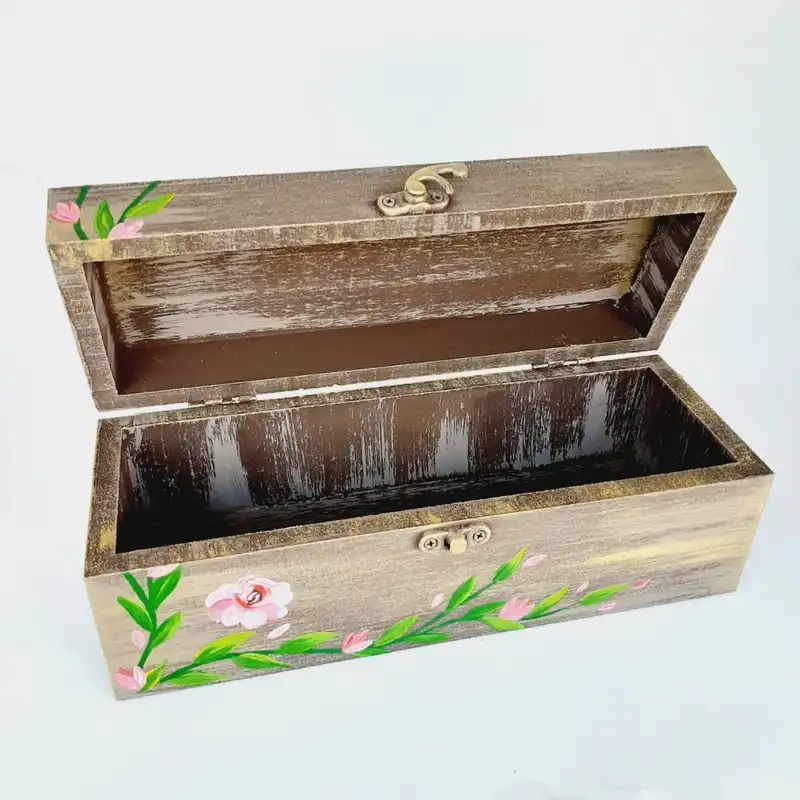 جعبه چوبی مدل سنتی طرح گل کد WB12