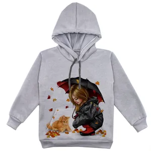 هودی دخترانه مدل دختر پاییزی F01 رنگ طوسی