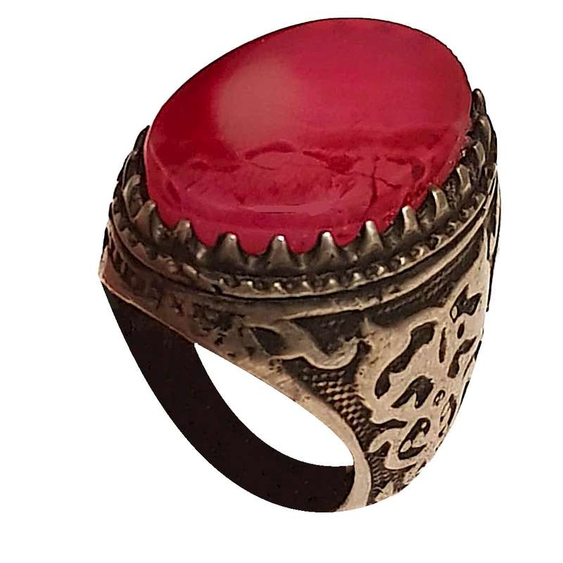 انگشتر نقره مردانه مدل عقیق یمنی خون بند