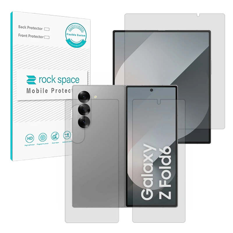 محافظ صفحه نمایش شفاف راک اسپیس مدل Resistant مناسب برای گوشی موبایل سامسونگ Galaxy Z Fold 6 به همراه محافظ پشت گوشی