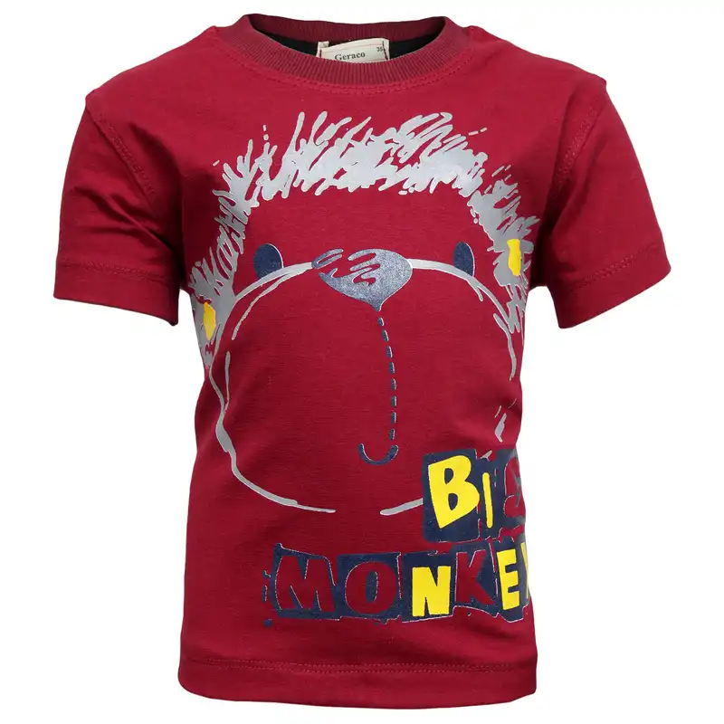 ست تی شرت و شلوارک پسرانه مدل میمون رنگ زرشکی