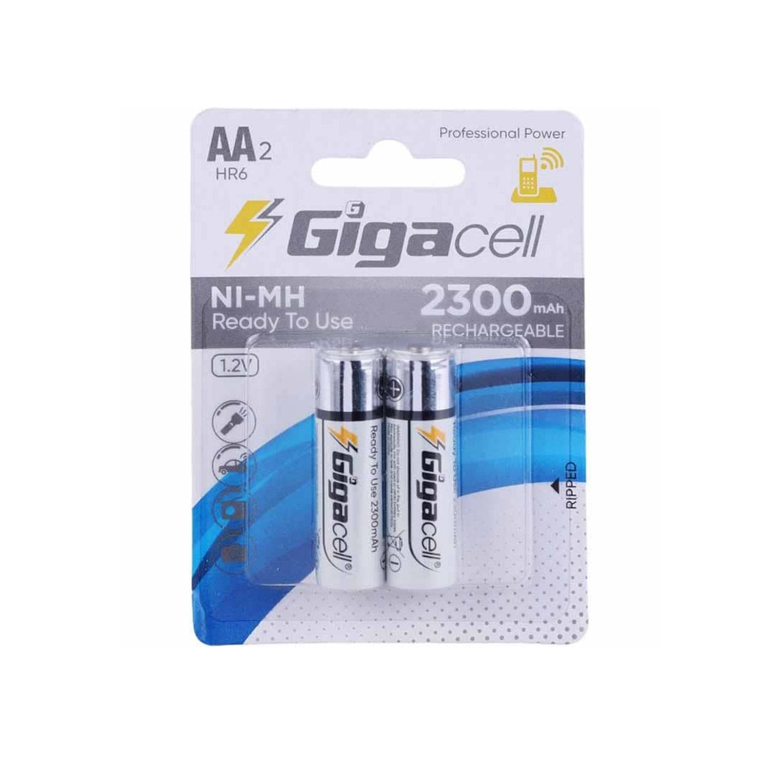 باتری قلمی قابل شارژ گیگاسل مدل 2300mAh بسته دو عددی