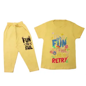 ست تی شرت و شلوار دخترانه مدل فان رنگ لیمویی