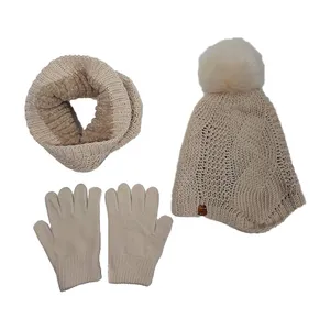 ست کلاه و شال گردن و دستکش بچگانه تارتن مدل 65003 رنگ کرم