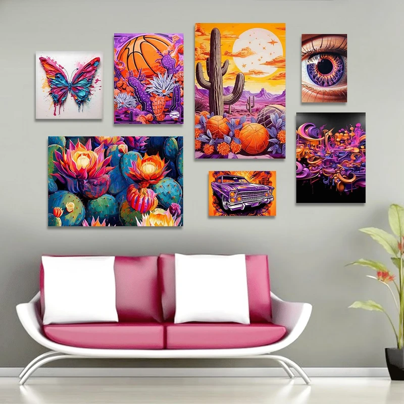 تابلو شاسی بکلیت طرح چشم و گل رنگی و کاکتوس مدل SH-1142  مجموعه 7 عددی