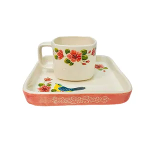 سرویس چای خوری دو پارچه  تک نفره مدل گل و مرغ