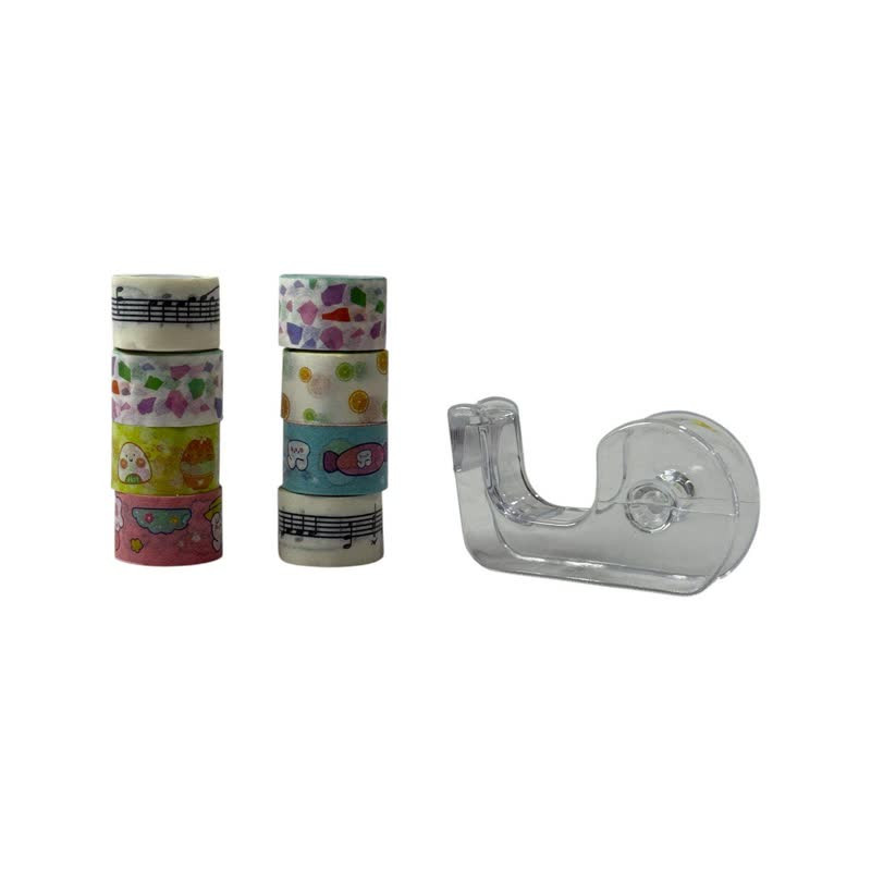 چسب نواری مدل واشی طرح فانتزی عرض 1 سانتی متر به همراه پایه چسب مجموعه 9 عددی