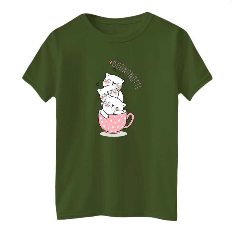 تی شرت آستین کوتاه بچگانه مدل گربه ها و فنجان
