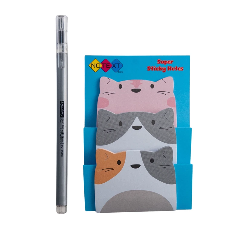 کاغذ یادداشت چسب دار مدل گربه سایز 6.5×4.5 سانتی متر به همراه روان نویس
