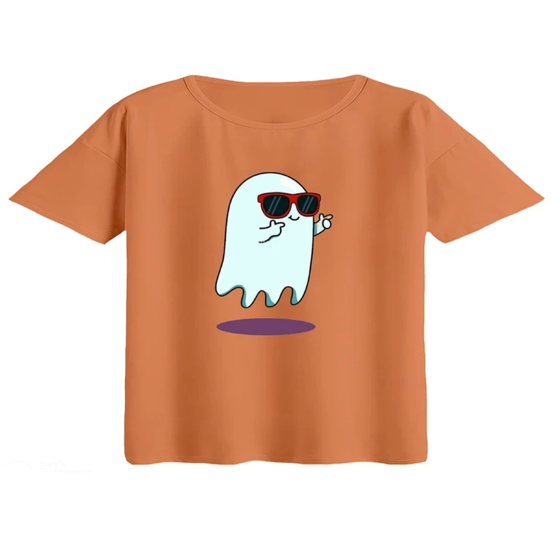 کراپ تی‌شرت آستین کوتاه زنانه مدل روح و عینک دودی