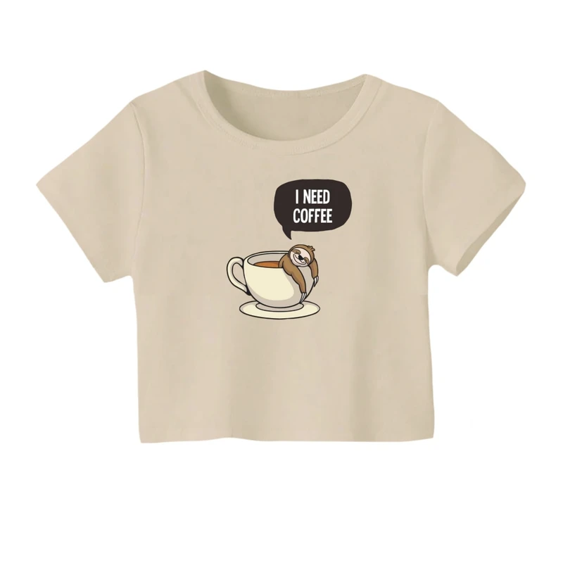 کراپ‌ تی‌شرت آستین کوتاه زنانه مدل تنبل و فنجون