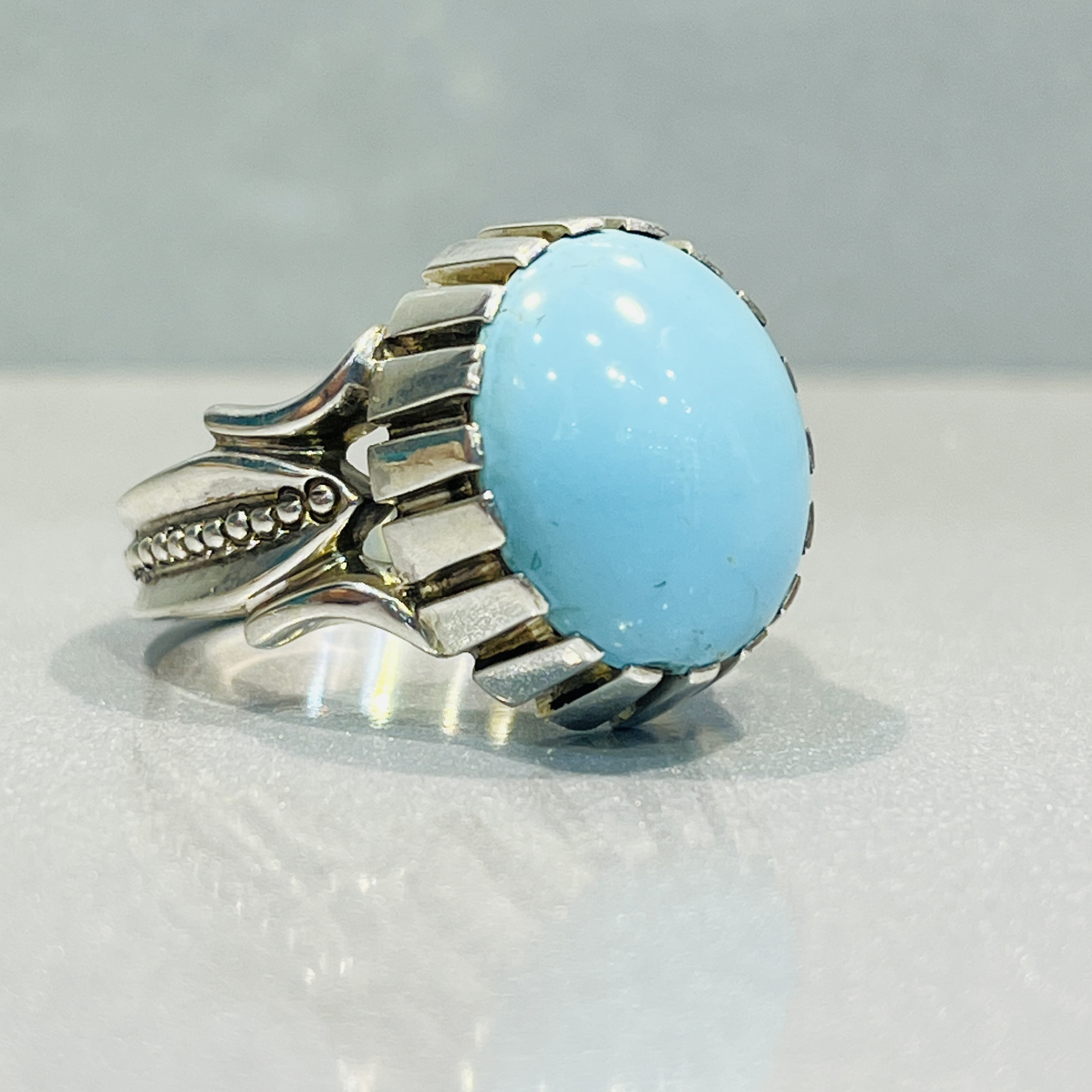 انگشتر نقره مردانه مدل تمام چنگ دستساز فیروزه عجمی نیشابوری