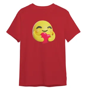 تی شرت آستین کوتاه زنانه مدل ایموجی قلب کد 0429 رنگ قرمز