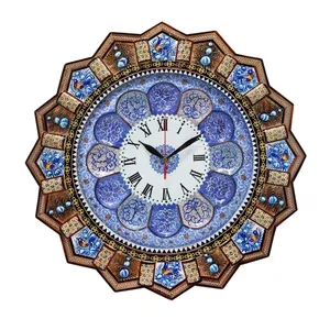 ساعت دیواری خاتم کاری مدل خورشیدی طرح گل و مرغ برجسته کد Bl46d28-4f4-n1