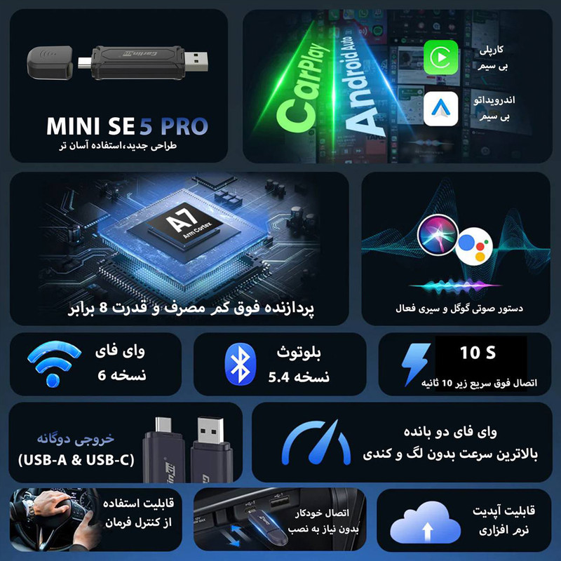 دانگل وایرلس کارپلی و اندروید کارلینکیت مدل Carlinkit Mini SE PRO