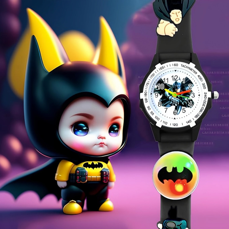 ساعت مچی عقربه ای بچگانه مدل چراغدار بند سیلیکونی ضد حساسیت طرح بتمن کد 1 ساعت مچی عقربه ای بچگانه مدل چراغدار بند سیلیکونی ضد حساسیت طرح بتمن کد 1