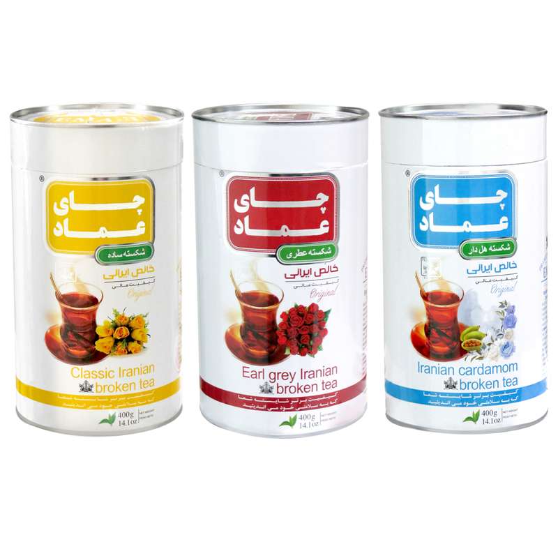 چای سیاه شکسته ایرانی ساده و عطری و هل دار عماد - 400 گرم مجموعه 3 عددی