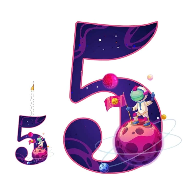 استند تولد مدل عدد 5 طرح فضانورد به همراه شمع