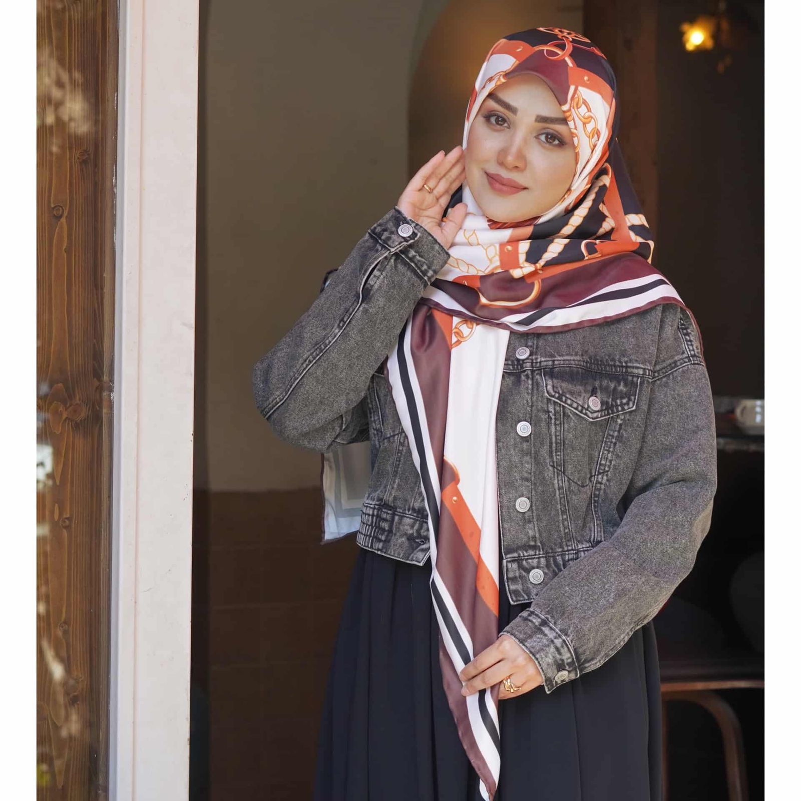 روسری زنانه مدل ابریشم 140 دست دوز کد ana-3030 -  - 5