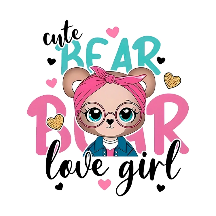 استیکر پارچه و لباس پاد آفرین مدل دخترانه خرسی کد 86