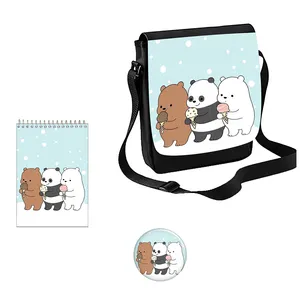 کیف رودوشی مدل سه خرس کله پوک کد We Bare Bears3 به همراه دفتر یادداشت و پیکسل مجموعه 3 عددی
