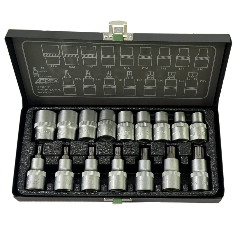 آچار بکس ستاره ای اپکس مدلSMT-APPEX-ALEN BOXI-E -T1/2INCH-APX6016-NEW مجموعه 16 عددی