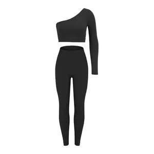 ست نیم تنه و لگینگ ورزشی زنانه مدل رومی پشت چین دار سیملس کد FL-NLR00