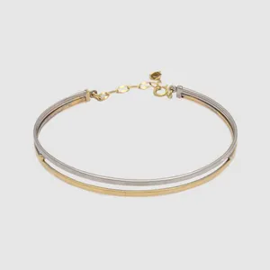 دستبند النگویی طلا کم اجرت 18 عیار زنانه طلا و شمش برلیان مدل دو لاین 