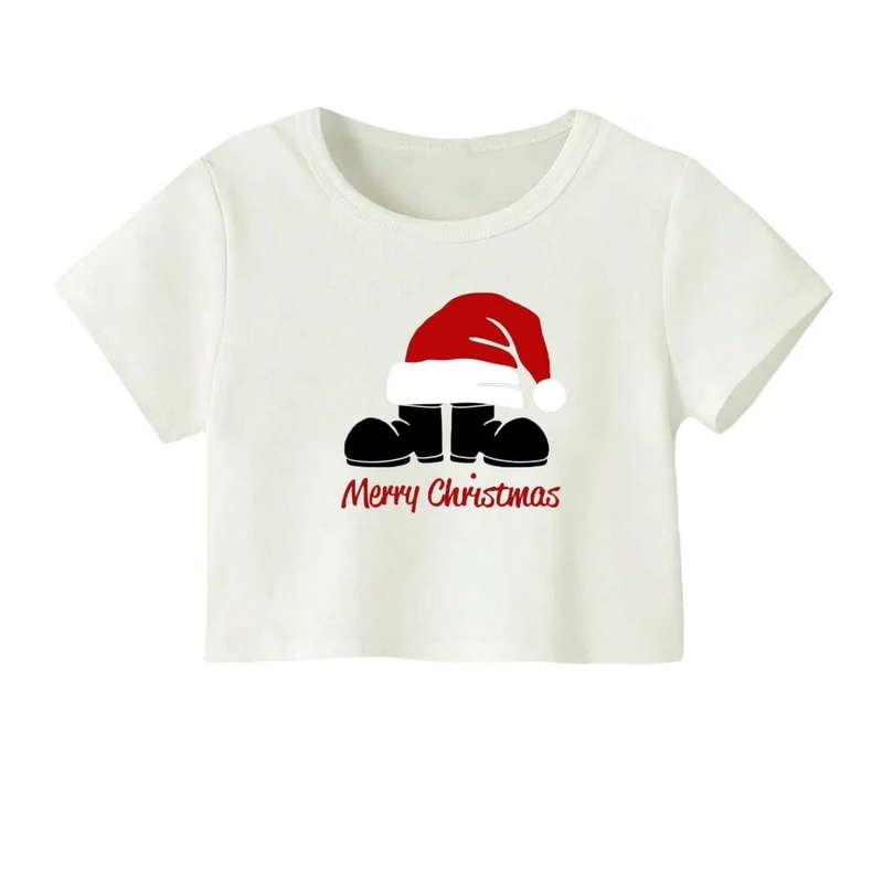 کراپ‌ تی‌شرت آستین کوتاه زنانه مدل نوشته کریسمس کد 18