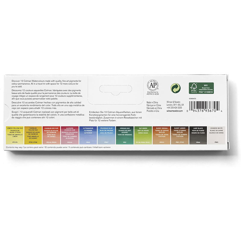 آبرنگ 12 رنگ وینزور اند نیوتن مدل Cotman کد 0390453