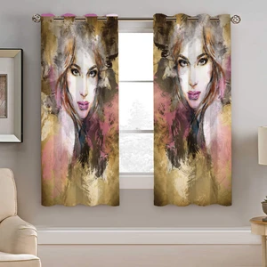 پرده نیروانا طرح چهره آبرنگی مدل هازان کد 8676 سایز 140×200 سانتی متر