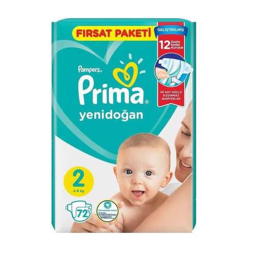 پوشک پریما مدل yenidogan سایز 2 بسته 72 عددی