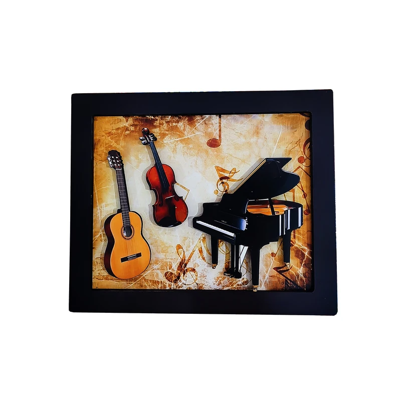 تابلو مدل چوبی برجسته طرح پیانو ویولن گیتار
