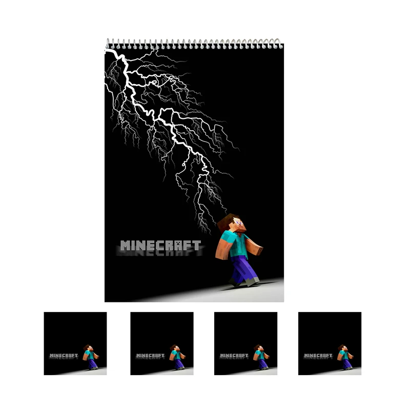 دفتر نقاشی 50 برگ مدل بازی ماینکرافت کد A1 به همراه برچسب مجموعه 5 عددی