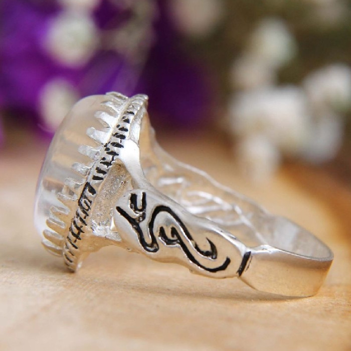 انگشتر نقره مردانه مدل سنگ درنجف طرح یاعلی کد 205