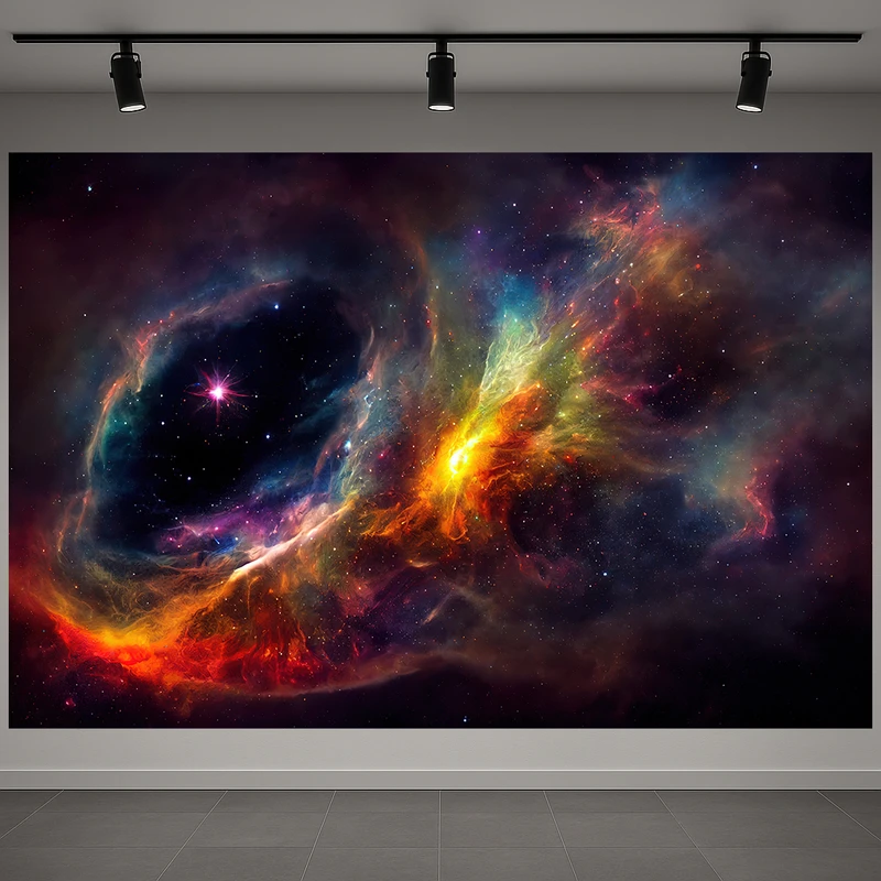 تابلو بوم طرح مخمل پرتو های فضایی رنگین کمان کیهانی کد AR3059987